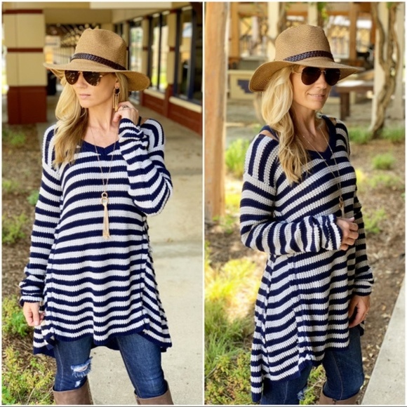 Navy Stripe Sweater Tunic - Picture 3 of 3